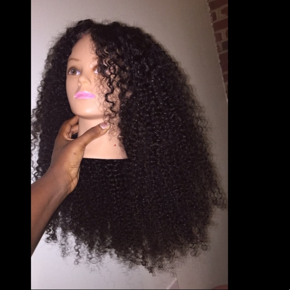 Mongolian kinky curly closure wig 22 inches